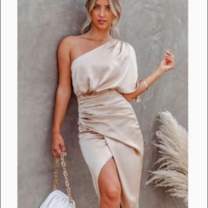 Cupshe champagne one shoulder dress